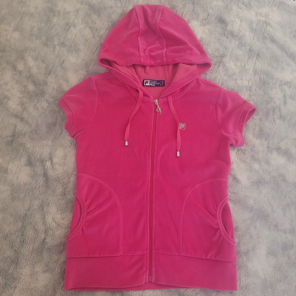 FILA Hot Pink Velour Zip-Up Hoodie